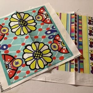 2 Mexicana Design Cotton Fabric Squares, Blue & Yellow